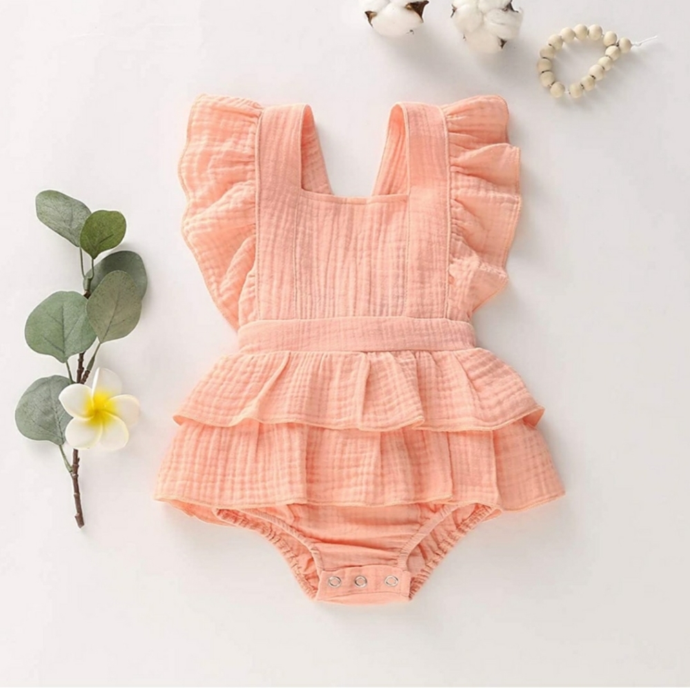 Peach baby girl cotton romper